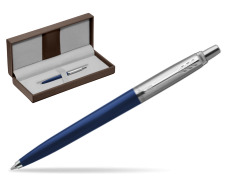 Parker Jotter Navy Blue Ballpoint Pen in the brown leather box