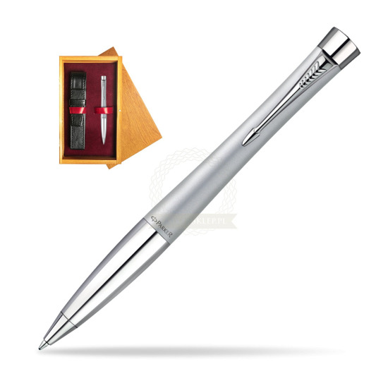 Parker Urban Fashion Fast Track Silver Lacquer CT Penna a Sfera in single wooden box Honey Single Maroon