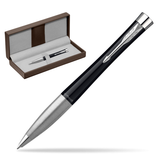 Parker Urban Fashion London Cab Black Lacquer CT Ballpoint Pen in the brown leather box