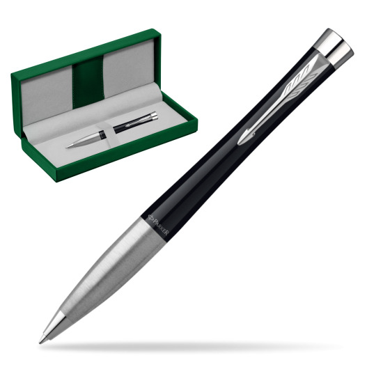 Parker Urban Fashion London Cab Black Lacquer CT Ballpoint Pen in the green leather box
