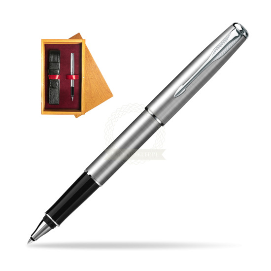 Parker Sonnet Stainless Steel CT Rollerball Pen in single wooden box Honey Single Maroon