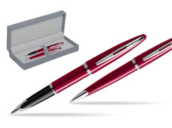 Waterman Carène Glossy Red CT Penna Stilografica + Waterman Carène Glossy Red CT Penna a Sfera in suede box grey