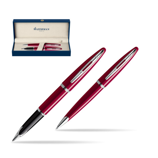 Waterman Carène Glossy Red CT Penna Stilografica + Waterman Carène Glossy Red CT Penna a Sfera