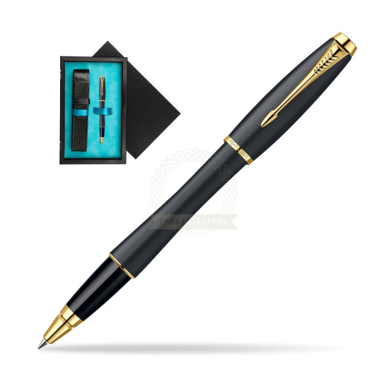 Parker Urban Classic Muted Black Lacquer GT Penna Rollerball in single wooden box Black Single Turquoise