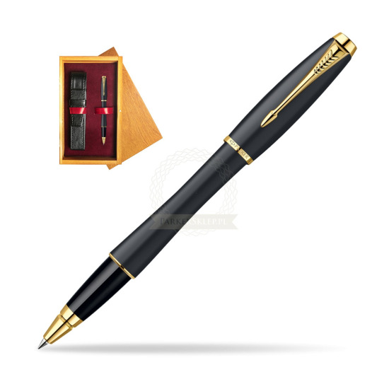 Parker Urban Classic Muted Black Lacquer GT Penna Rollerball in single wooden box Honey Single Maroon