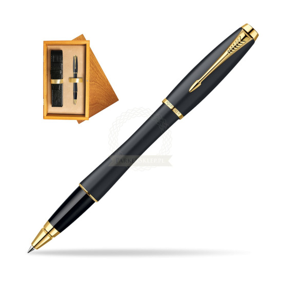Parker Urban Classic Muted Black Lacquer GT Penna Rollerball in single wooden box Honey Single Ecru