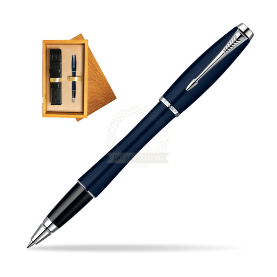 Parker Urban Classic Nightsky Blue Lacquer CT Rollerball Pen in single wooden box Honey Single Ecru