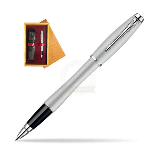 Parker Urban Fashion Fast Track Silver Lacquer CT Rollerball Pen in single wooden box Honey Single Maroon