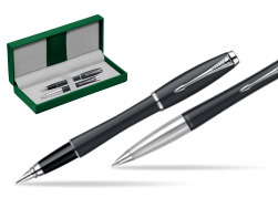 Parker Urban Classic Muted Black Lacquer CT Penna Stilografica + Parker Urban Classic Muted Black Lacquer CT Penna a Sfera Set regalo in the green leather box