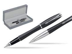Parker Urban Classic Muted Black Lacquer CT Fountain Pen + Parker Urban Classic Muted Black Lacquer CT Ballpoint Pen in a Gift Box in suede box grey
