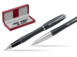 Parker Urban Classic Muted Black Lacquer CT Penna Stilografica + Parker Urban Classic Muted Black Lacquer CT Penna a Sfera Set regalo in the red leather box