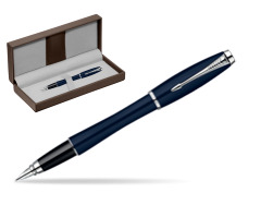 Parker Urban Classic Nightsky Blue Lacquer CT Fountain Pen in the brown leather box