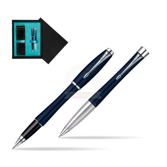 Parker Urban Classic Nightsky Blue Lacquer CT Fountain Pen + Parker Urban Classic Nightsky Blue Lacquer CT Ballpoint Pen in a Gift Box in double wooden box Black Double Turquoise