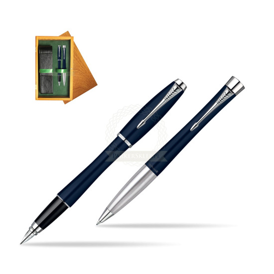 Parker Urban Classic Nightsky Blue Lacquer CT Fountain Pen + Parker Urban Classic Nightsky Blue Lacquer CT Ballpoint Pen in a Gift Box in double wooden box Honey Green