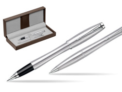 Parker Urban Classic Metro Metallic CT Penna Stilografica + Parker Urban Classic Metro Metallic CT Penna a Sfera Set regalo in the brown leather box