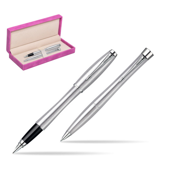 Parker Urban Classic Metro Metallic CT Fountain Pen + Parker Urban Classic Metro Metallic CT Ballpoint Pen in a Gift Box in suede box fuchsia