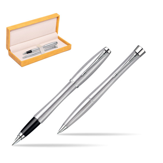 Parker Urban Classic Metro Metallic CT Fountain Pen + Parker Urban Classic Metro Metallic CT Ballpoint Pen in a Gift Box in suede box yellow