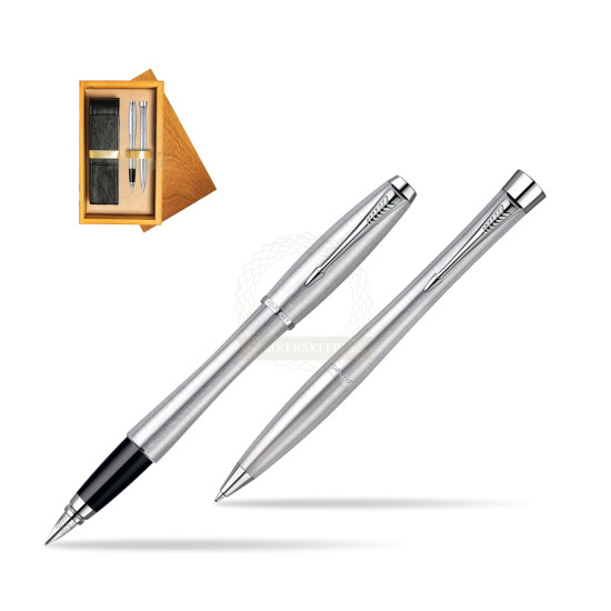 Parker Urban Classic Metro Metallic CT Fountain Pen + Parker Urban Classic Metro Metallic CT Ballpoint Pen in a Gift Box in double wooden box Honey Double Ecru