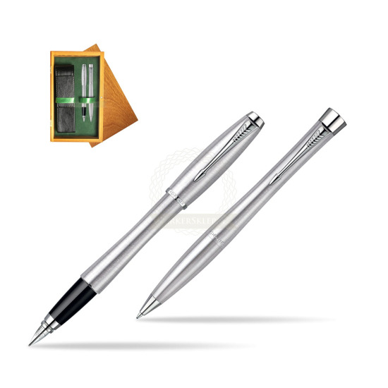 Parker Urban Classic Metro Metallic CT Fountain Pen + Parker Urban Classic Metro Metallic CT Ballpoint Pen in a Gift Box in double wooden box Honey Green