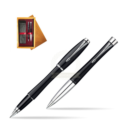 Parker Urban Fashion London Cab Black Lacquer CT Pluma estilográficas + Parker Urban Fashion London Cab Black Lacquer CT Bolígrafo in a Gift Box in double wooden box Honey Double Maroon