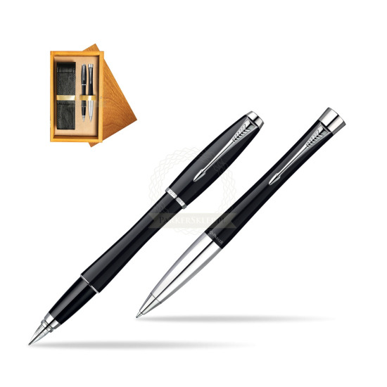 Parker Urban Fashion London Cab Black Lacquer CT Pluma estilográficas + Parker Urban Fashion London Cab Black Lacquer CT Bolígrafo in a Gift Box in double wooden box Honey Double Ecru