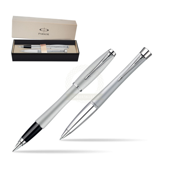 Parker Urban Fashion Fast Track Silver Lacquer CT Penna Stilografica + Parker Urban Fashion Fast Track Silver Lacquer CT Penna a Sfera Set regalo