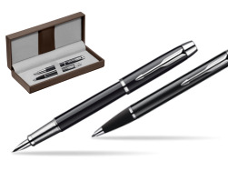 Parker IM Black Lacquer CT Penna Stilografica + Parker IM Black Lacquer CT Penna a Sfera Set regalo in the brown leather box
