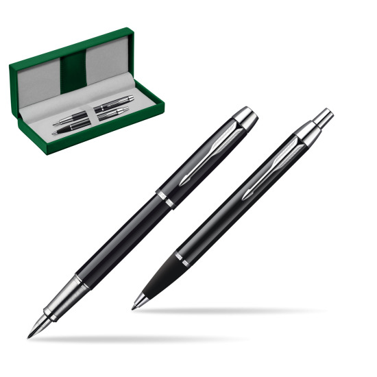 Parker IM Black Lacquer CT Penna Stilografica + Parker IM Black Lacquer CT Penna a Sfera Set regalo in the green leather box