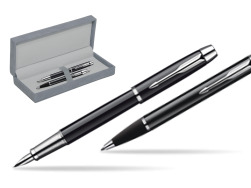 Parker IM Black Lacquer CT Fountain Pen + Parker IM Black Lacquer CT Ballpoint Pen in a Gift Box in suede box grey
