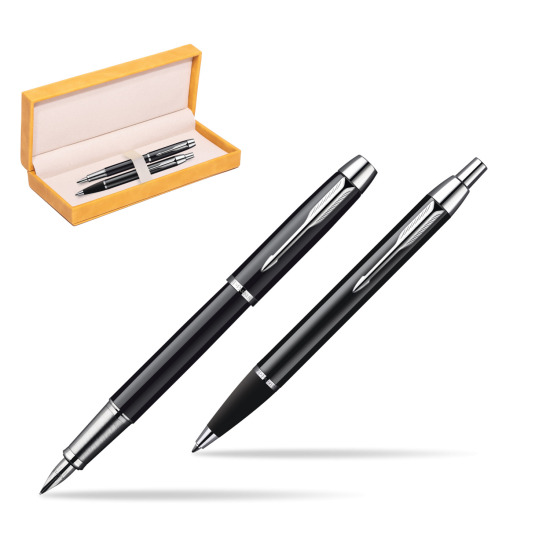 Parker IM Black Lacquer CT Fountain Pen + Parker IM Black Lacquer CT Ballpoint Pen in a Gift Box in suede box yellow