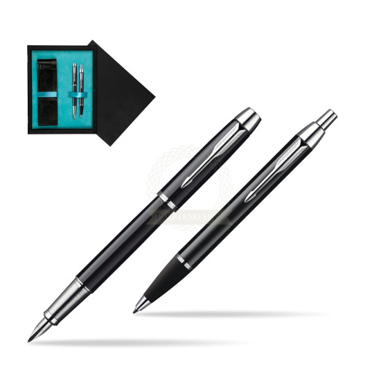 Parker IM Black Lacquer CT Fountain Pen + Parker IM Black Lacquer CT Ballpoint Pen in a Gift Box in double wooden box Black Double Turquoise