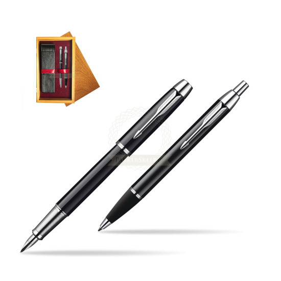 Parker IM Black Lacquer CT Fountain Pen + Parker IM Black Lacquer CT Ballpoint Pen in a Gift Box in double wooden box Honey Double Maroon