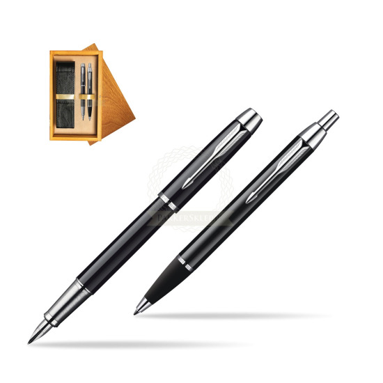 Parker IM Black Lacquer CT Fountain Pen + Parker IM Black Lacquer CT Ballpoint Pen in a Gift Box in double wooden box Honey Double Ecru