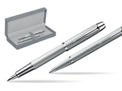 Parker IM Silver CT Fountain Pen + Parker IM Silver CT Ballpoint Pen in a Gift Box in suede box grey