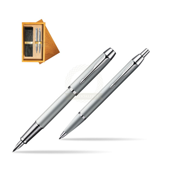 Parker IM Silver CT Fountain Pen + Parker IM Silver CT Ballpoint Pen in a Gift Box in double wooden box Honey Double Ecru