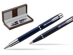 Parker IM Blue Lacquer CT Penna Stilografica + Parker IM Blue Lacquer CT Penna a Sfera Set regalo in the brown leather box