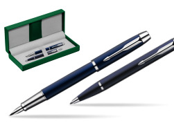 Parker IM Blue Lacquer CT Penna Stilografica + Parker IM Blue Lacquer CT Penna a Sfera Set regalo in the green leather box
