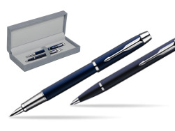 Parker IM Blue Lacquer CT Fountain Pen + Parker IM Blue Lacquer CT Ballpoint Pen in a Gift Box in suede box grey