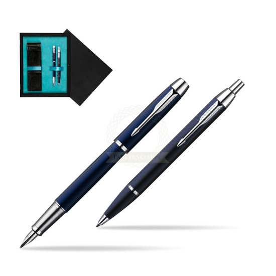 Parker IM Blue Lacquer CT Fountain Pen + Parker IM Blue Lacquer CT Ballpoint Pen in a Gift Box in double wooden box Black Double Turquoise