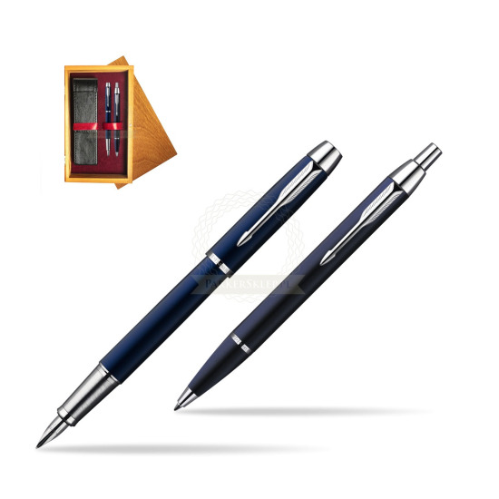 Parker IM Blue Lacquer CT Fountain Pen + Parker IM Blue Lacquer CT Ballpoint Pen in a Gift Box in double wooden box Honey Double Maroon