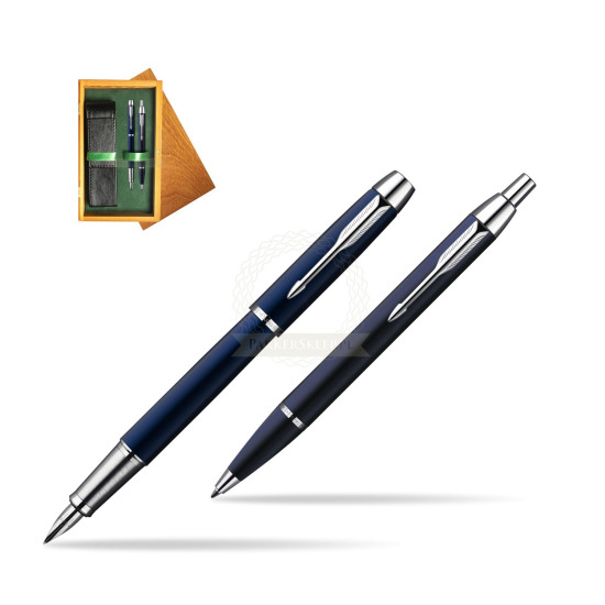 Parker IM Blue Lacquer CT Fountain Pen + Parker IM Blue Lacquer CT Ballpoint Pen in a Gift Box in double wooden box Honey Green