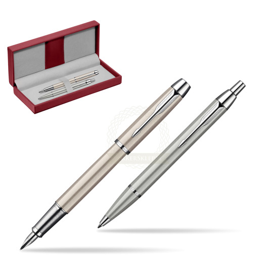 Parker IM Brushed Metal CT Penna Stilografica + Parker IM Brushed Metal CT Penna a Sfera Set regalo in the red leather box
