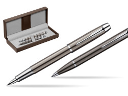 Parker IM Gun Metal CT Penna Stilografica + Parker IM Gun Metal CT Penna a Sfera Set regalo in the brown leather box
