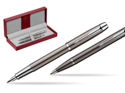 Parker IM Gun Metal CT Penna Stilografica + Parker IM Gun Metal CT Penna a Sfera Set regalo in the red leather box