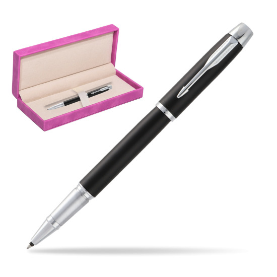 Parker IM Muted Black CT Rollerball in suede box fuchsia