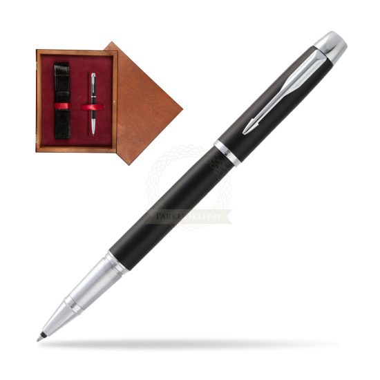 Parker IM Muted Black CT Rollerball in single wooden box Mahogany Single Maroon