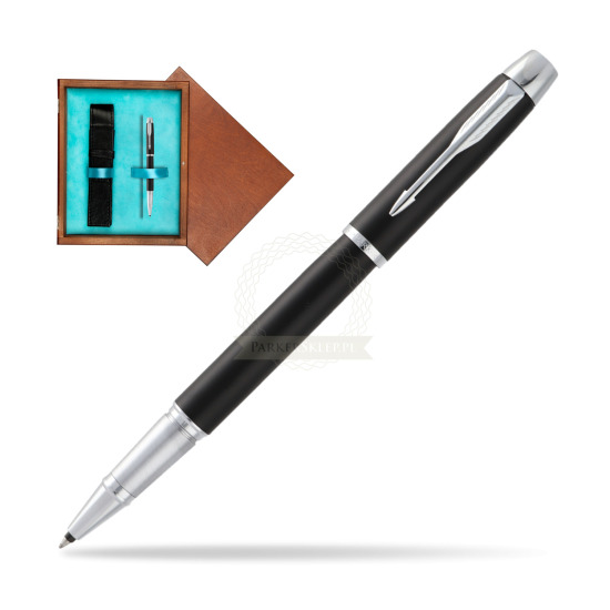Parker IM Muted Black CT Rollerball in single wooden box Mahogany Single Turquoise 
