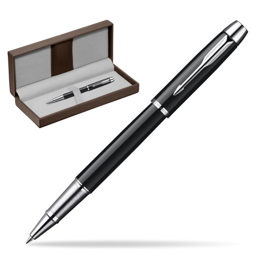 Parker IM Black Lacquer CT Roller in the brown leather box