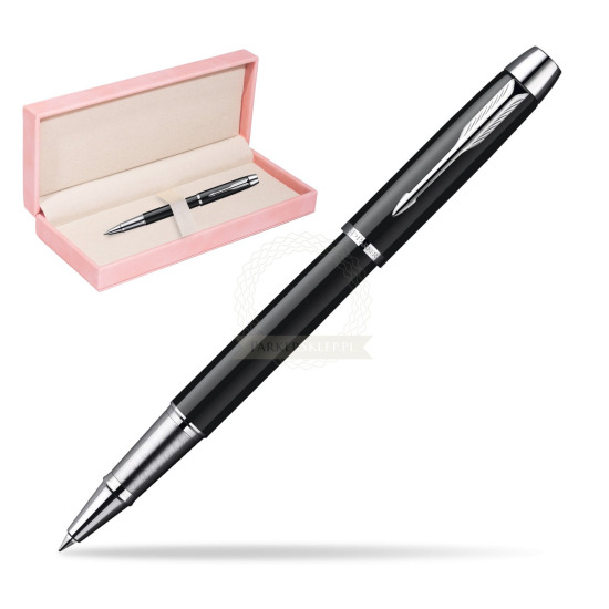 Parker IM Black Lacquer CT Rollerball in suede box pink