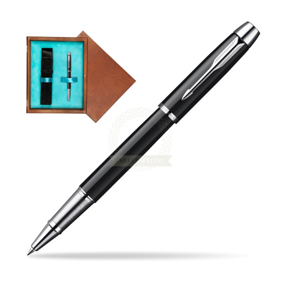 Parker IM Black Lacquer CT Rollerball in single wooden box Mahogany Single Turquoise 